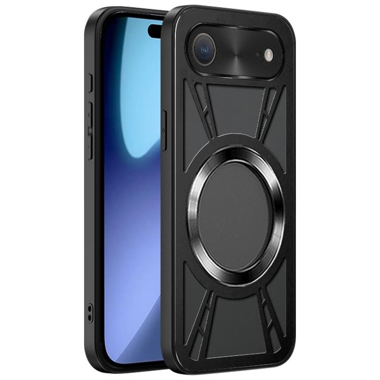 For iPhone Air Silicone Cooling Hollow Metal MagSafe Phone Case(Black)