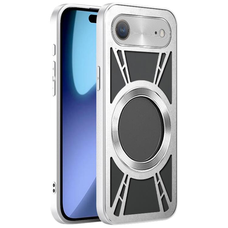 For iPhone Air Silicone Cooling Hollow Metal MagSafe Phone Case(Silver)