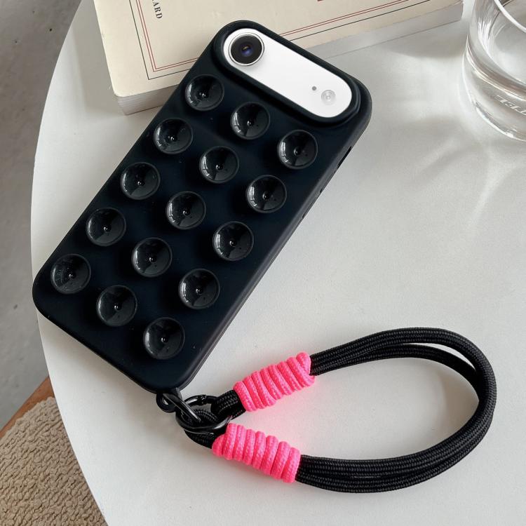 For iPhone Air Simple Suction Cup Silicone Phone Case with Lanyard(Black)