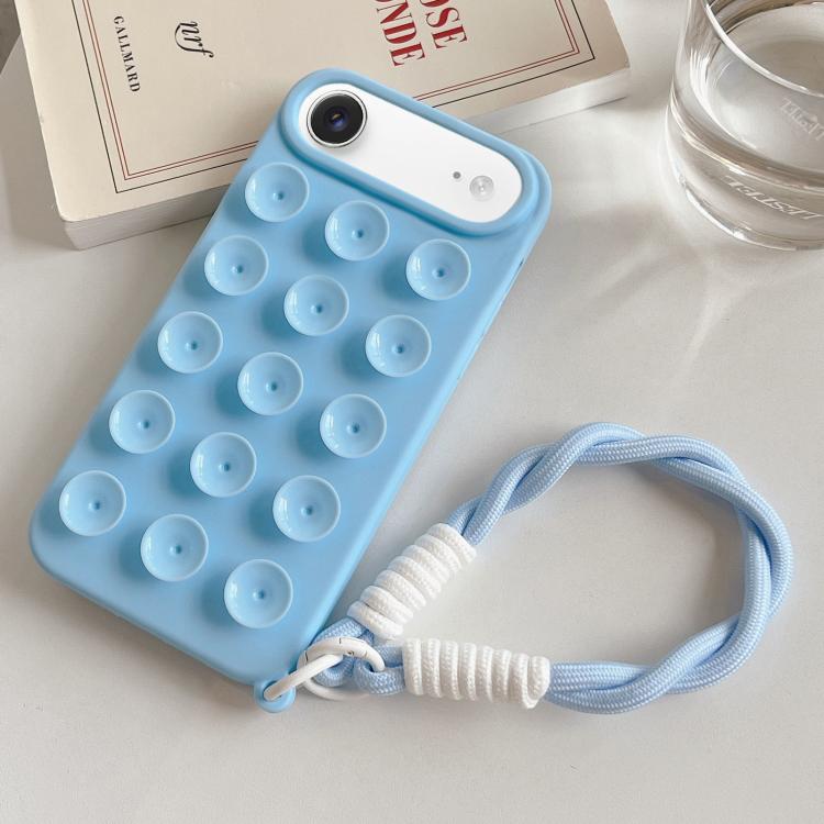 For iPhone Air Simple Suction Cup Silicone Phone Case with Lanyard(Blue)