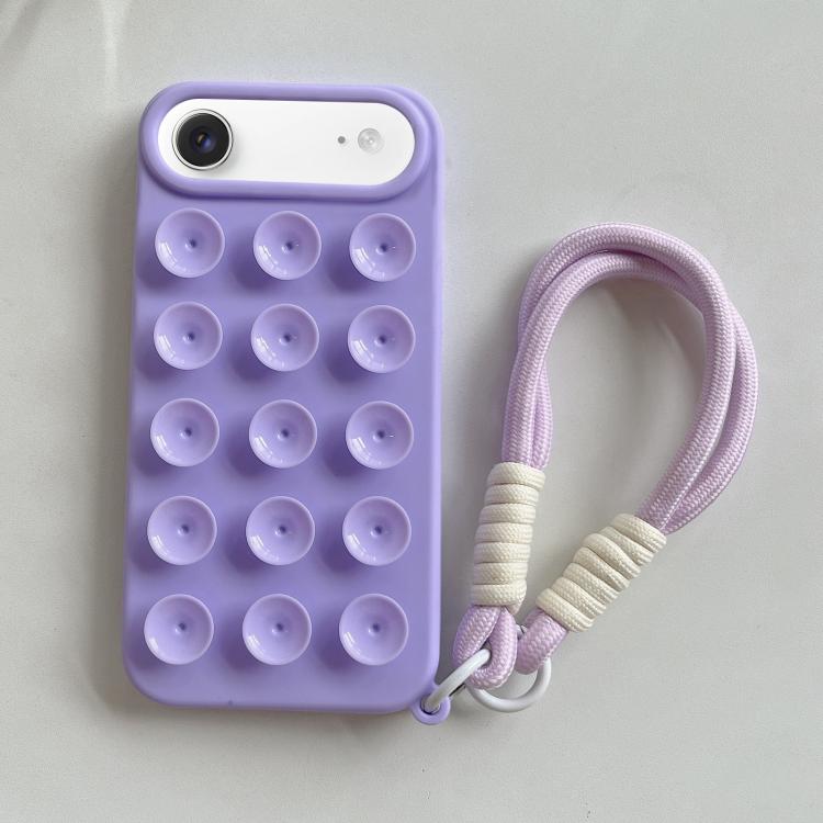 For iPhone Air Simple Suction Cup Silicone Phone Case with Lanyard(Purple)