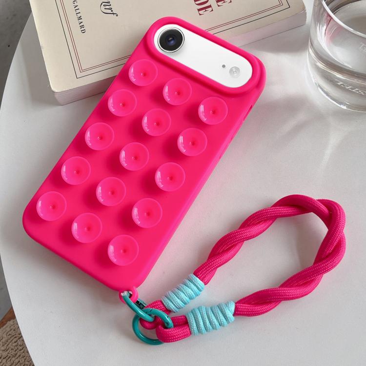 For iPhone Air Simple Suction Cup Silicone Phone Case with Lanyard(Rose Red)