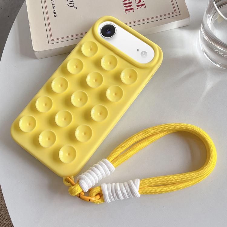 For iPhone Air Simple Suction Cup Silicone Phone Case with Lanyard(Yellow)