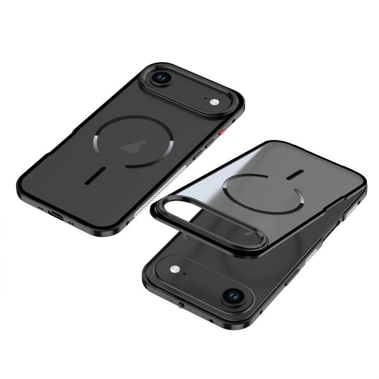 For iPhone Air Single-sided Snap Buckle Metal Frame Frosted MagSafe Phone Case(Black)