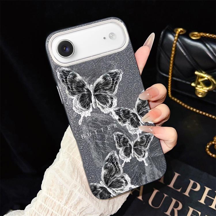 For iPhone Air Sketch Butterflies Pattern IMD Glitter PC Hybrid TPU Phone Case(Black)