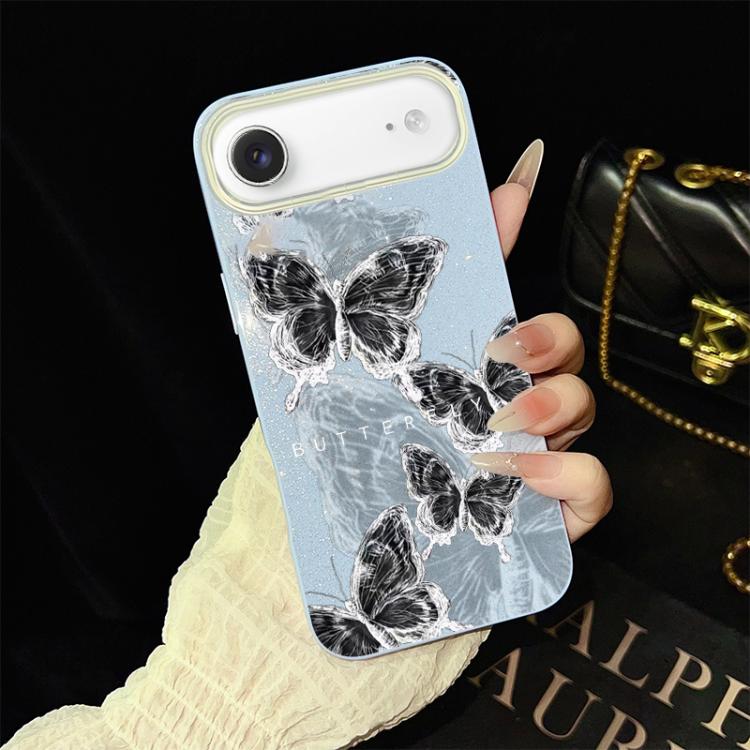 For iPhone Air Sketch Butterflies Pattern IMD Glitter PC Hybrid TPU Phone Case(Blue)