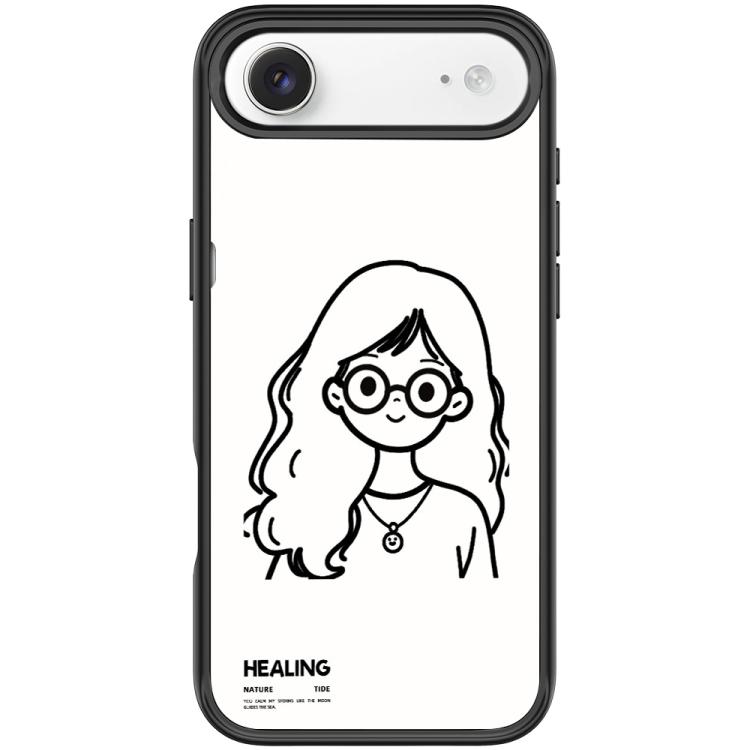 For iPhone Air Sketch Quiet Girl Pattern Magnetic Phone Case(Black)