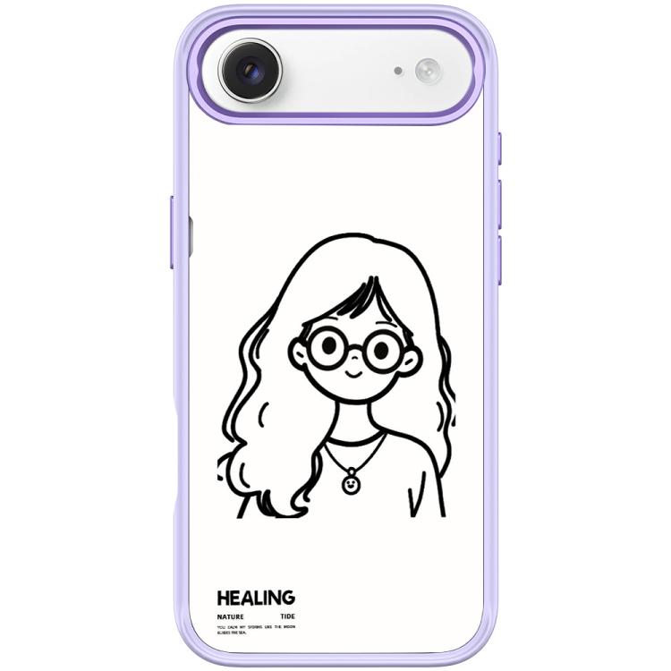 For iPhone Air Sketch Quiet Girl Pattern Magnetic Phone Case(Light Purple)