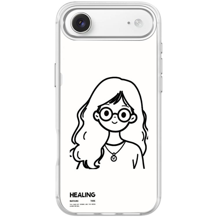For iPhone Air Sketch Quiet Girl Pattern Magnetic Phone Case(Transparent White)