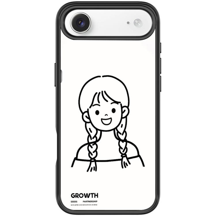 For iPhone Air Sketch Style Double Braided Hair Girl Pattern Magnetic Phone Case(Black)