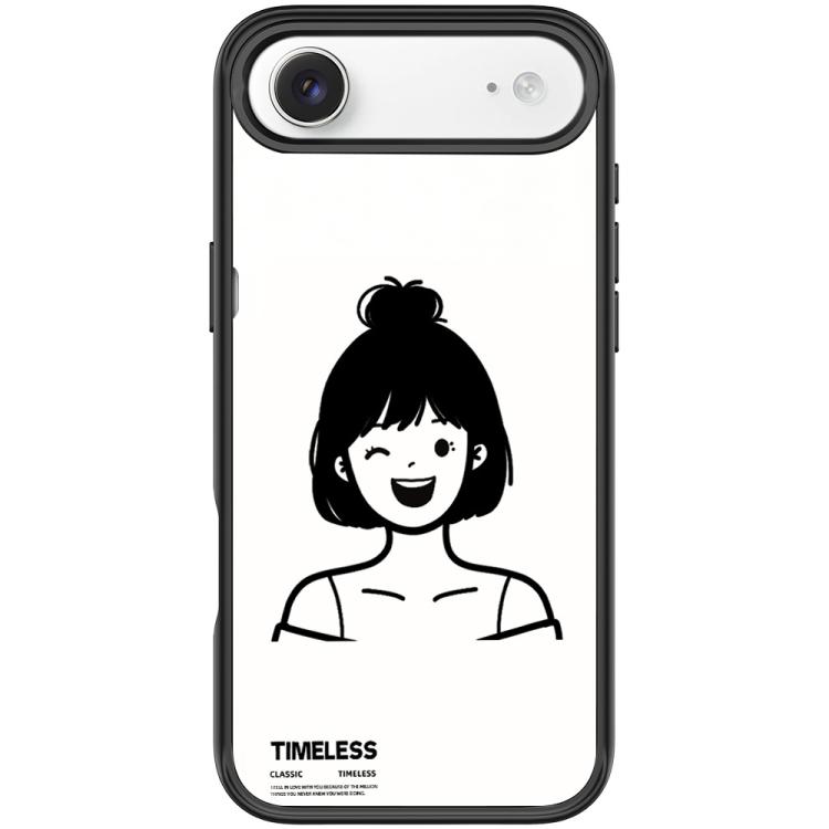 For iPhone Air Sketch Style Short Hair Girl Pattern Magnetic Phone Case(Black)