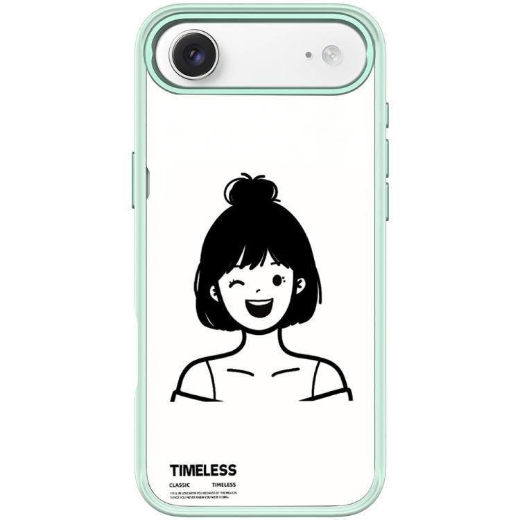 For iPhone Air Sketch Style Short Hair Girl Pattern Magnetic Phone Case(Light Green)