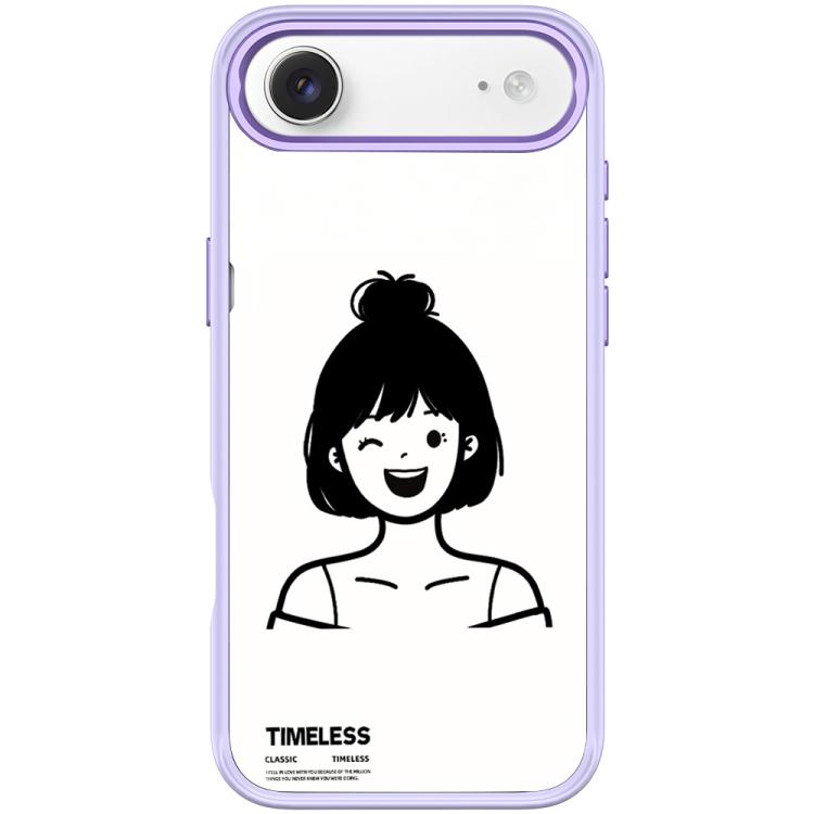 For iPhone Air Sketch Style Short Hair Girl Pattern Magnetic Phone Case(Light Purple)