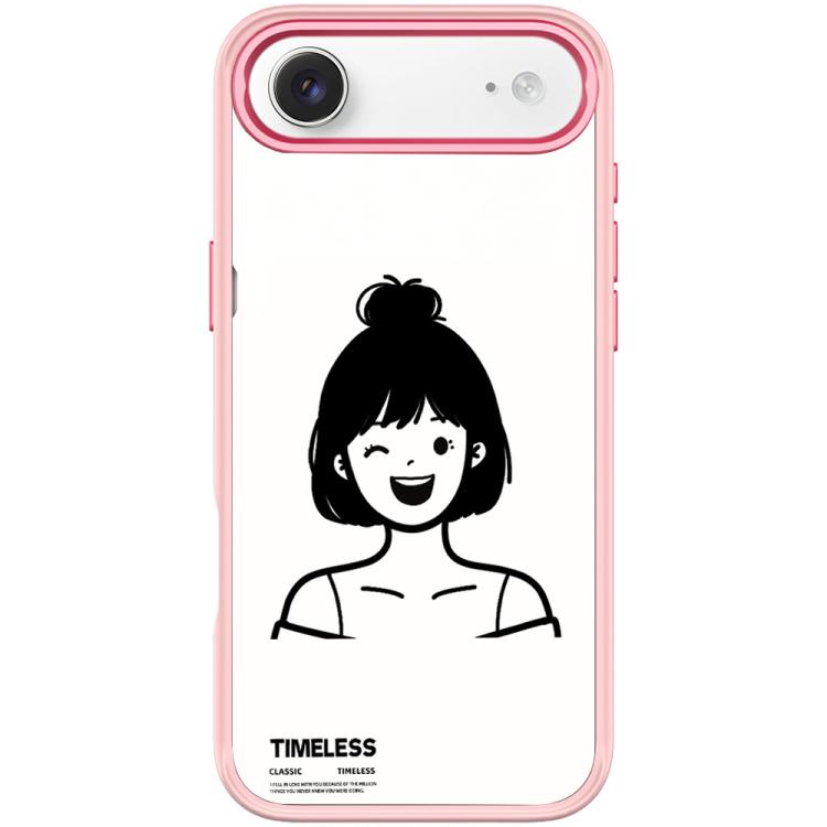 For iPhone Air Sketch Style Short Hair Girl Pattern Magnetic Phone Case(Pink)