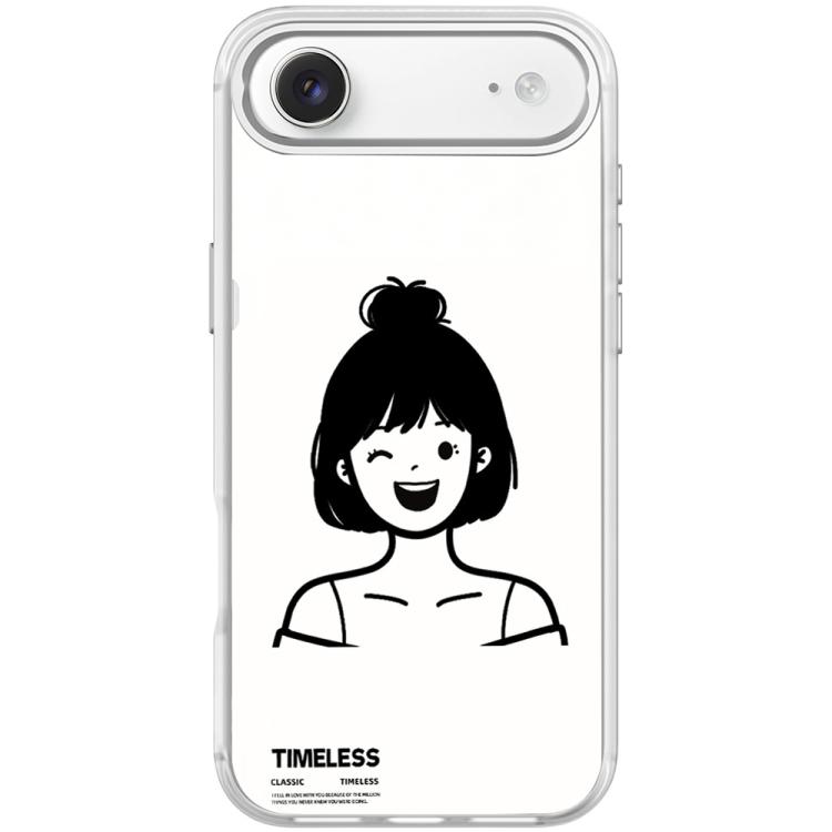 For iPhone Air Sketch Style Short Hair Girl Pattern Magnetic Phone Case(Transparent White)