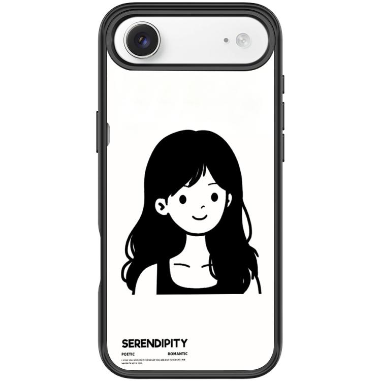 For iPhone Air Sketching Style Curly Haired Girl Pattern Magnetic Phone Case(Black)