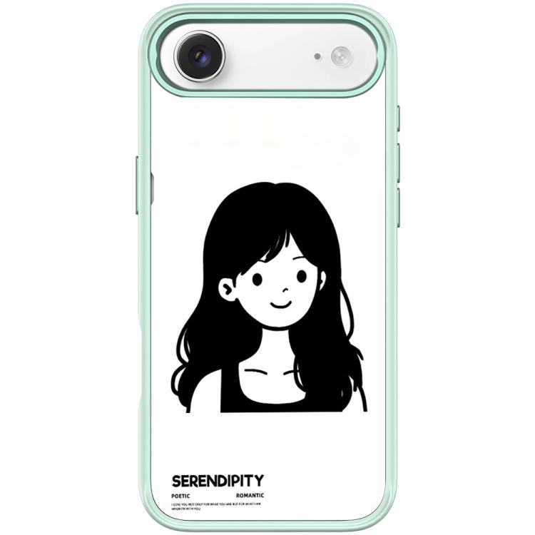 For iPhone Air Sketching Style Curly Haired Girl Pattern Magnetic Phone Case(Light Green)