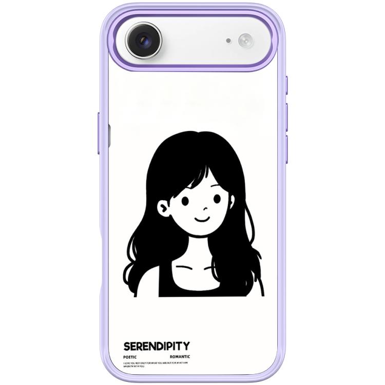 For iPhone Air Sketching Style Curly Haired Girl Pattern Magnetic Phone Case(Light Purple)