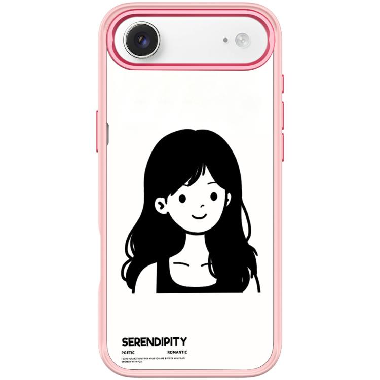 For iPhone Air Sketching Style Curly Haired Girl Pattern Magnetic Phone Case(Pink)