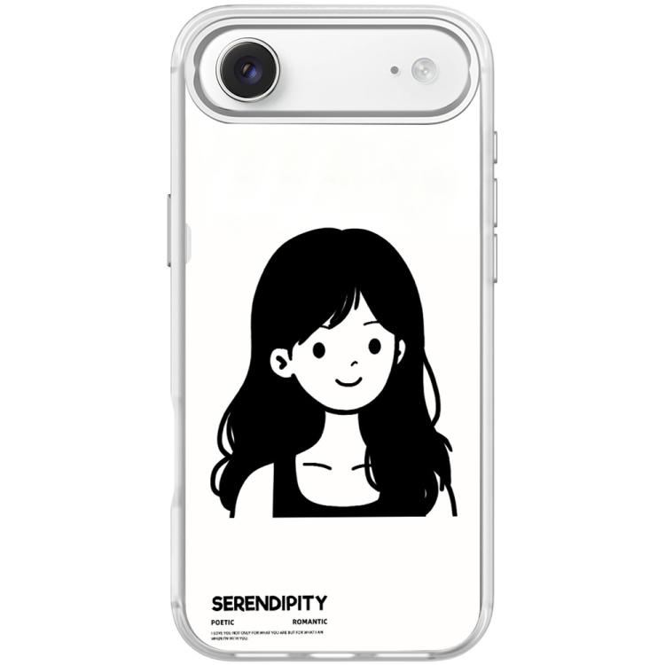 For iPhone Air Sketching Style Curly Haired Girl Pattern Magnetic Phone Case(Transparent White)