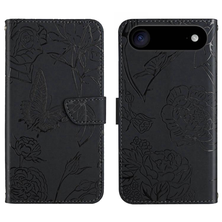 For iPhone Air Skin Feel Butterfly Embossed Flip Leather Phone Case(Black)