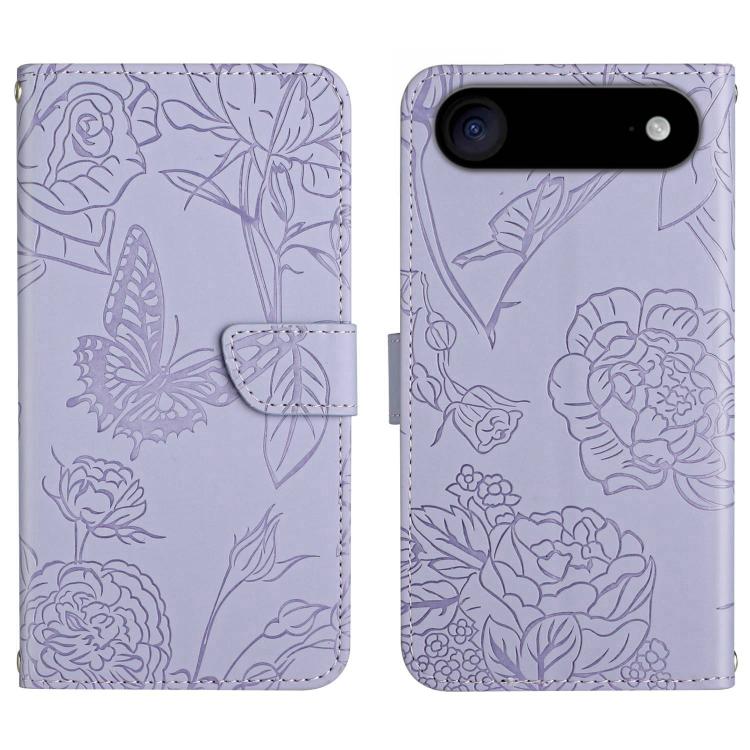 For iPhone Air Skin Feel Butterfly Embossed Flip Leather Phone Case(Purple)