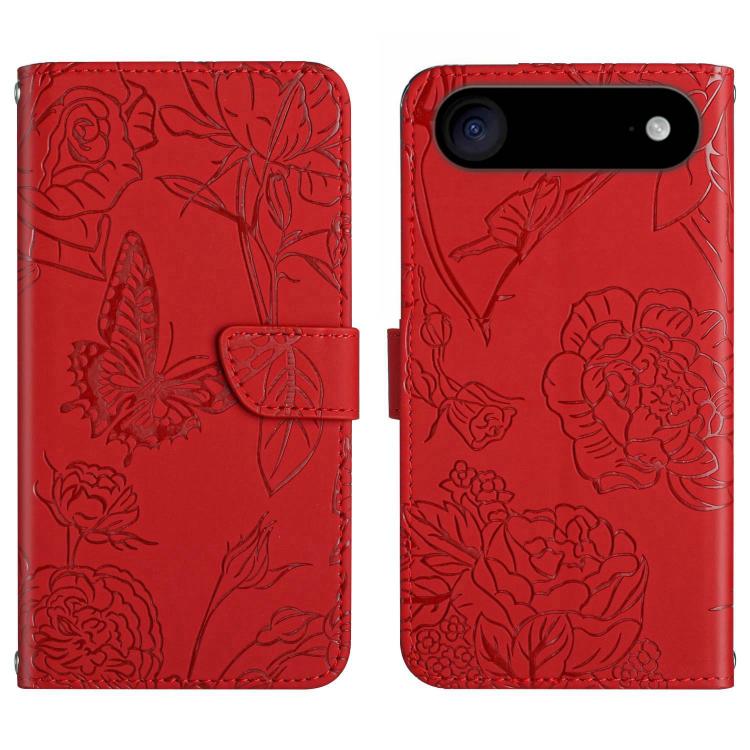 For iPhone Air Skin Feel Butterfly Embossed Flip Leather Phone Case(Red)