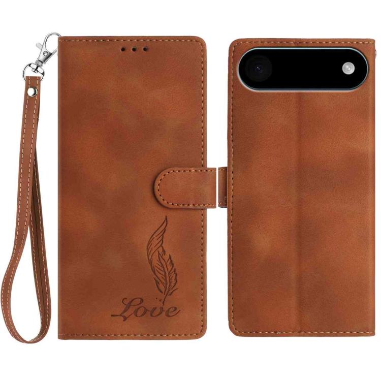 For iPhone Air Skin Feel Embossed Feather Leather Phone Case(Brown)