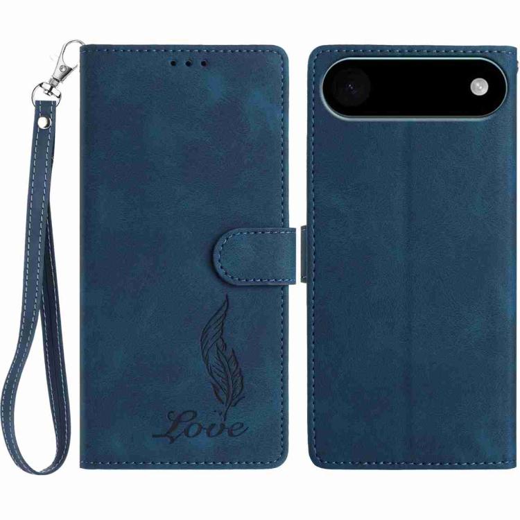 For iPhone Air Skin Feel Embossed Feather Leather Phone Case(Dark Blue)