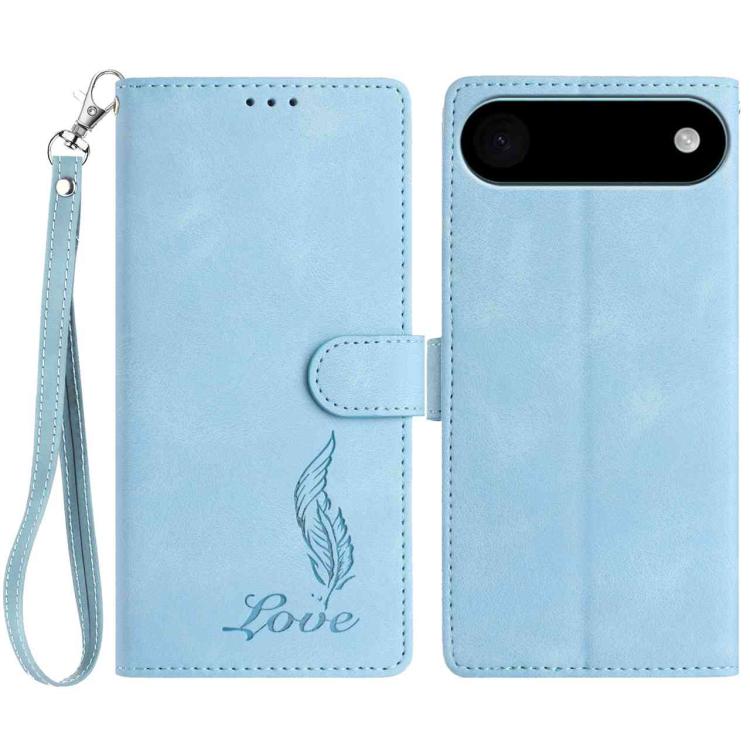 For iPhone Air Skin Feel Embossed Feather Leather Phone Case(Light Blue)