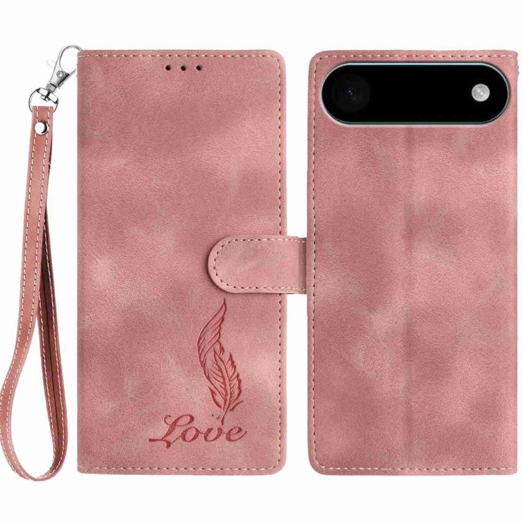 For iPhone Air Skin Feel Embossed Feather Leather Phone Case(Pink)