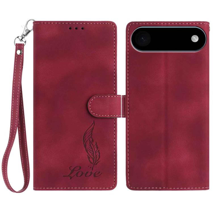 For iPhone Air Skin Feel Embossed Feather Leather Phone Case(Red)