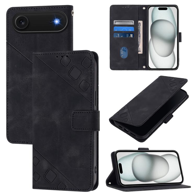 For iPhone Air Skin-feel Embossed Leather Phone Case(Black)