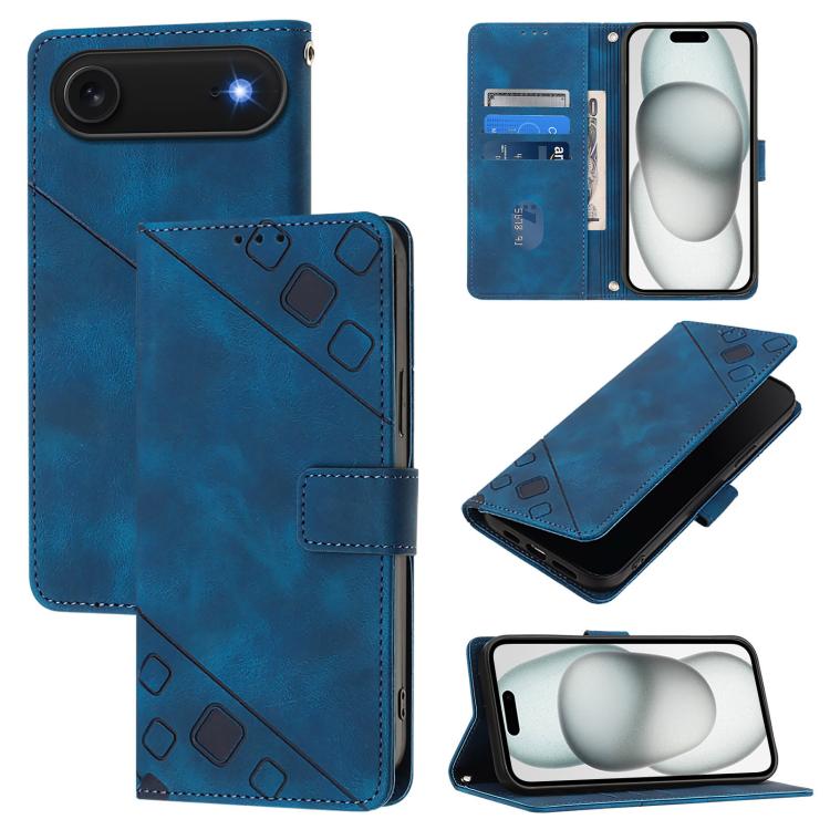 For iPhone Air Skin-feel Embossed Leather Phone Case(Blue)