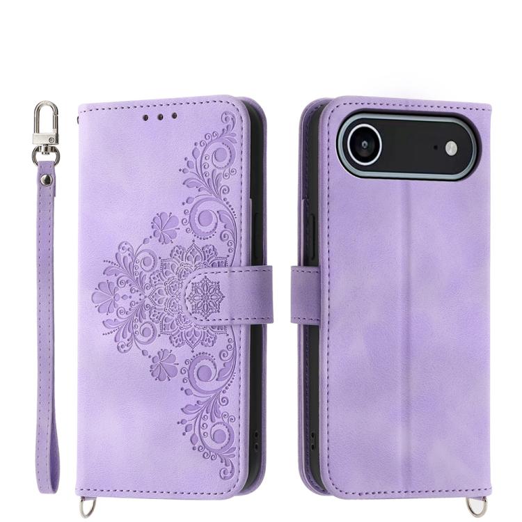 For iPhone Air Skin-feel Flowers Embossed Wallet Leather Phone Case(Purple)