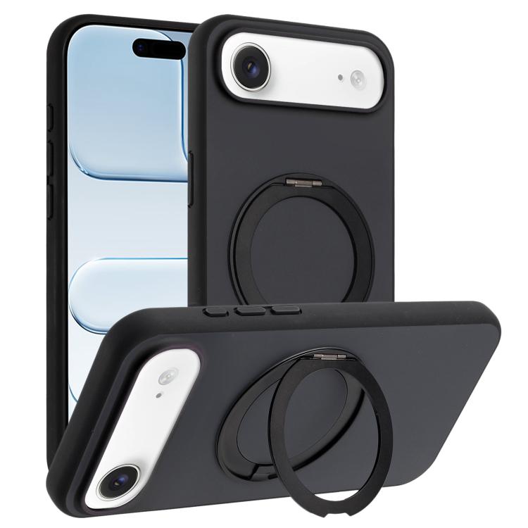 For iPhone Air Skin Feel Frosted 360 Degree Rotation Holder Magnetic Phone Case(Black)