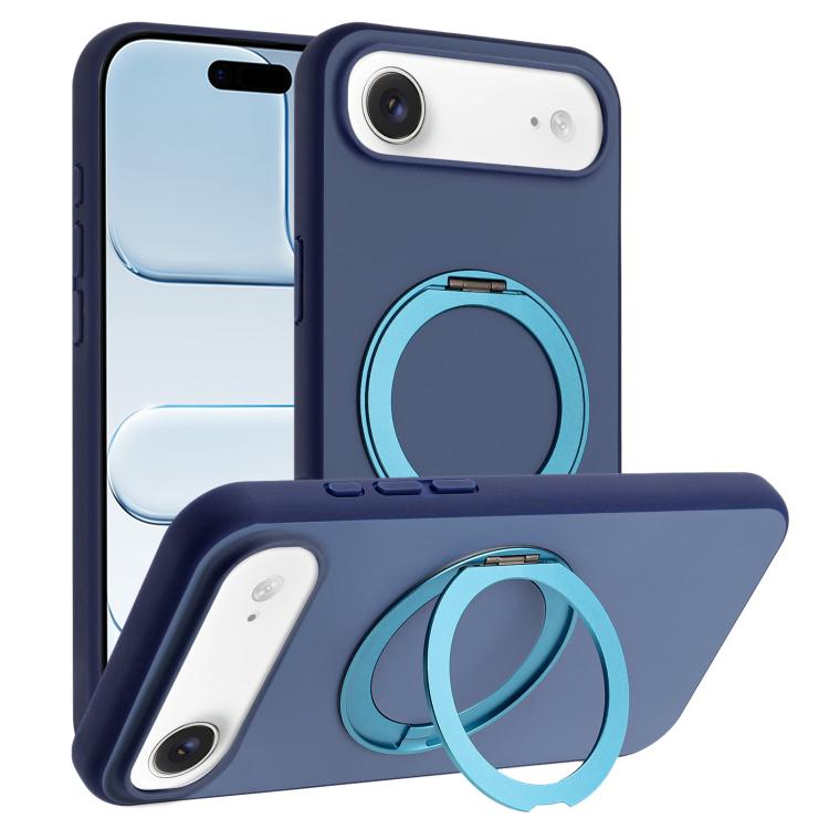 For iPhone Air Skin Feel Frosted 360 Degree Rotation Holder Magnetic Phone Case(Blue)