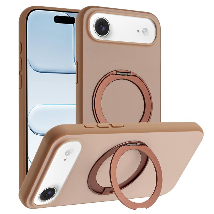 For iPhone Air Skin Feel Frosted 360 Degree Rotation Holder Magnetic Phone Case(Brown)