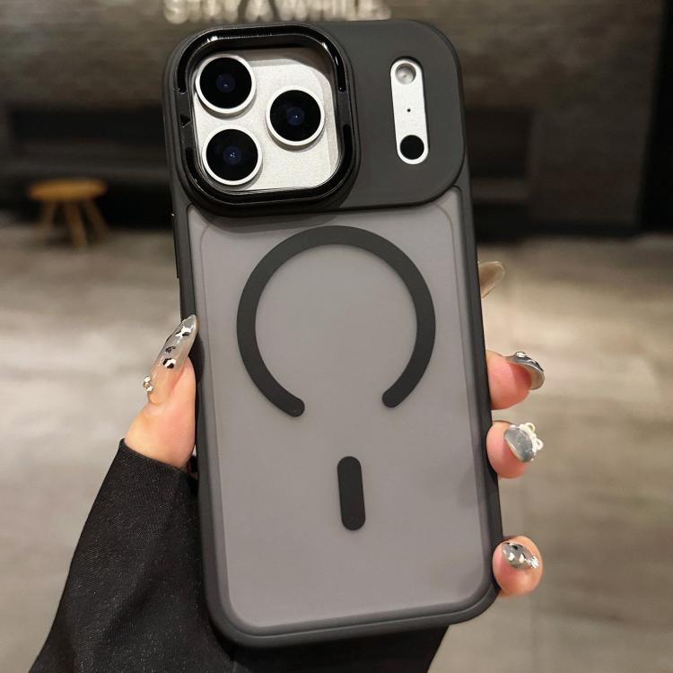For iPhone Air Skin Feel Frosted Metal Lens Holder MagSafe Magnetic Phone Case(Black)
