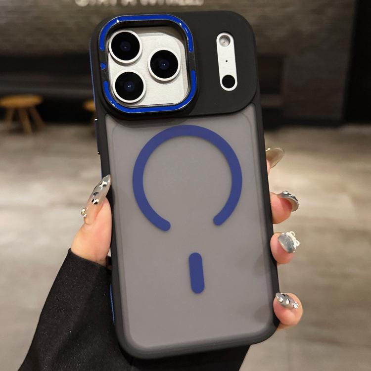 For iPhone Air Skin Feel Frosted Metal Lens Holder MagSafe Magnetic Phone Case(Dark Blue)