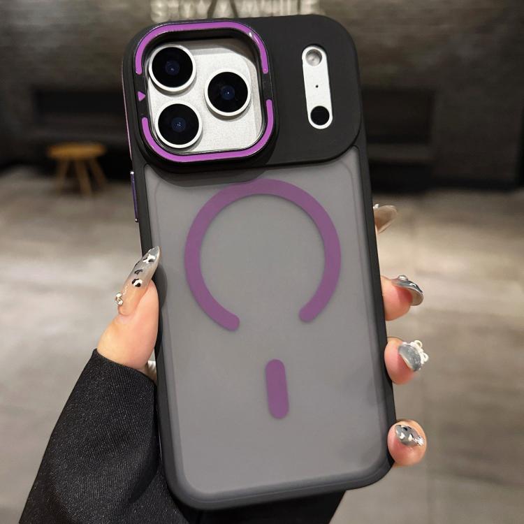 For iPhone Air Skin Feel Frosted Metal Lens Holder MagSafe Magnetic Phone Case(Purple)