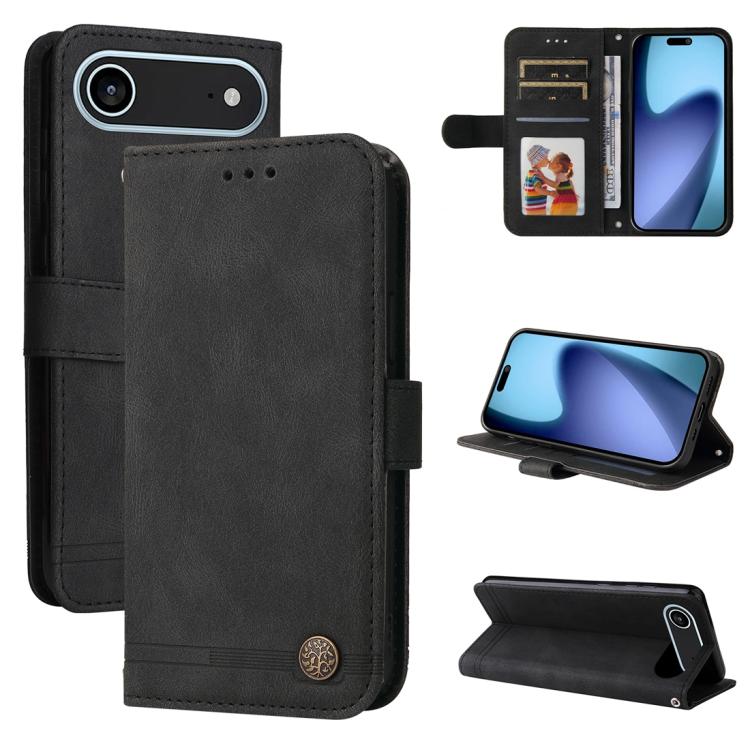 For iPhone Air Skin Feel Life Tree Leather Phone Case(Black)