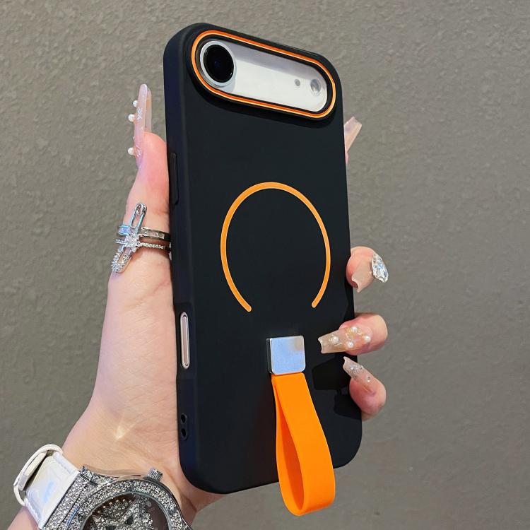 For iPhone Air Skin-feel Magnetic TPU Phone Case with Silicone Strap(Black)