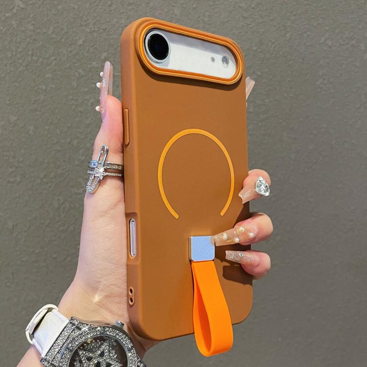For iPhone Air Skin-feel Magnetic TPU Phone Case with Silicone Strap(Brown)