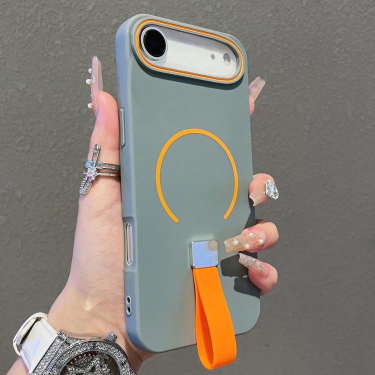 For iPhone Air Skin-feel Magnetic TPU Phone Case with Silicone Strap(Grey)