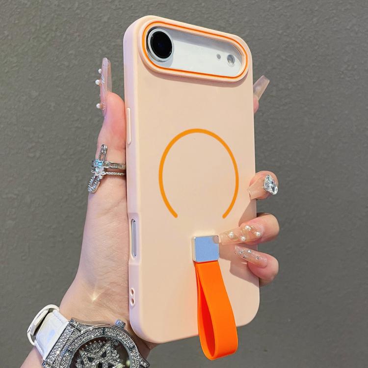 For iPhone Air Skin-feel Magnetic TPU Phone Case with Silicone Strap(Pink)