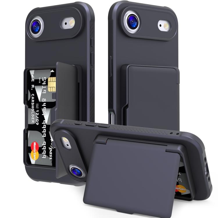 For iPhone Air Skin Feel PC Hybrid TPU Horizontal Hidden Mirror Card Bag Phone Case(Black)