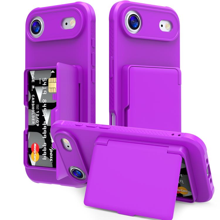 For iPhone Air Skin Feel PC Hybrid TPU Horizontal Hidden Mirror Card Bag Phone Case(Dark Purple)