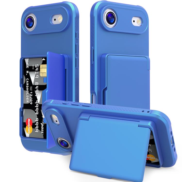For iPhone Air Skin Feel PC Hybrid TPU Horizontal Hidden Mirror Card Bag Phone Case(Navy Blue)
