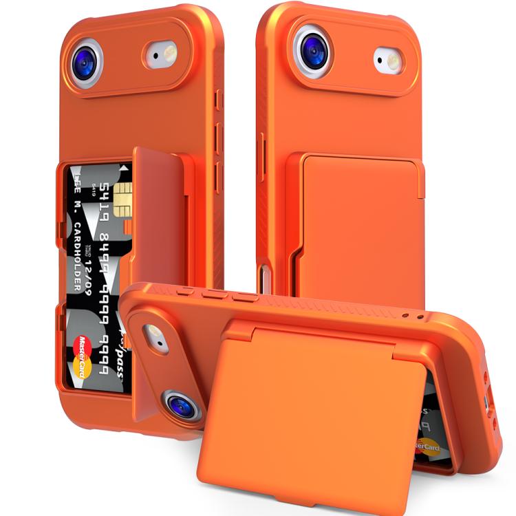 For iPhone Air Skin Feel PC Hybrid TPU Horizontal Hidden Mirror Card Bag Phone Case(Orange)